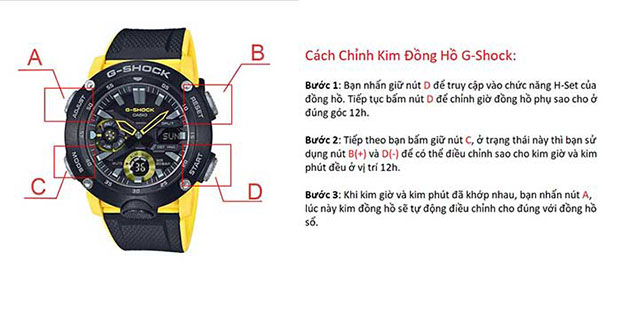 Điều chỉnh giờ kim đối với dòng đồng hồ G-Shock kết hợp kim và điện tử