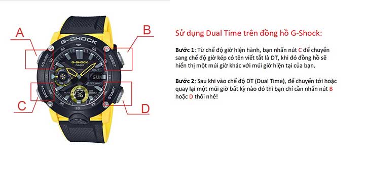 Sử dụng tính năng Dual Time trên chiếc đồng hồ G-Shock