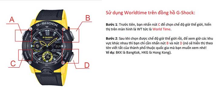 Sử dụng tính năng Worldtime trên chiếc đồng hồ G-Shock